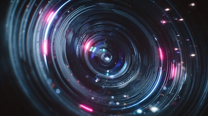 Abstract Camera Lens Detail with Light Streaks and Reflections Close Up