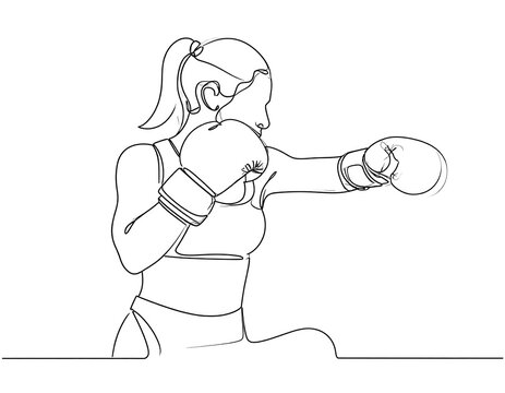 Continuous Line Drawing of a Female Boxer in Action. - Powered by Adobe