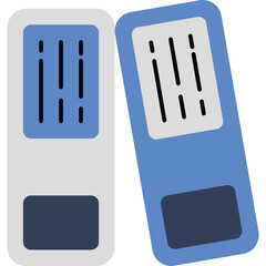Two Tall File Binders Standing Together On A White Background One Is Blue With Vertical Lines And The Other Is White With Vertical Lines