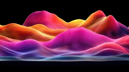Colorful, wavy, 3D landscape on black background