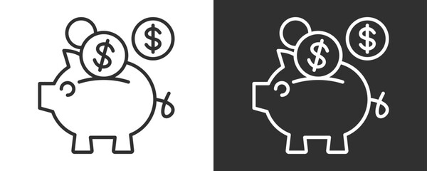 Piggy Bank Icon Set Vector Collection Isolated In Black And White