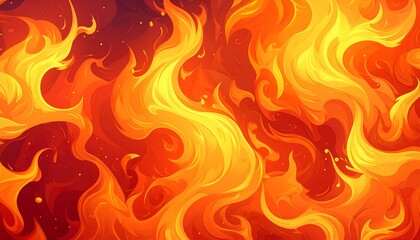 Stylized, vibrant flames swirl across the canvas, showcasing a fiery, animated inferno