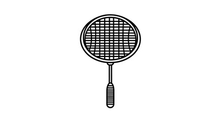 Badminton Racket Line Art Icon. Outline vector illustration of a sports equipment for shuttlecock game, recreation, and leisure activity.