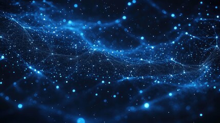 glowing blue particles and interconnected wireframe mesh forming an undulating digital wave landscape of sparkling point lights, evoking a mysterious futuristic atmosphere