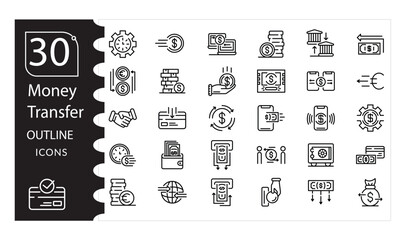 Money Finance Icon Set ,Cash, Payment, Transfer ,Banking Vector Pack, Digital Payment And Currency Vector Collection Wallet, Coin, Credit Card and Transaction Icons, Financial, Investment Illustration