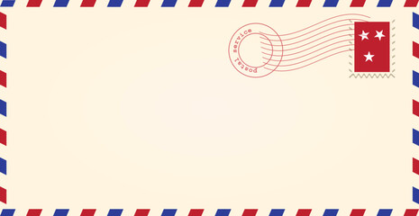 Vintage airmail envelope template with postage stamp border