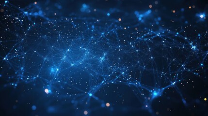 glowing blue network of interconnected nodes and fine lines over a dark background conveying futuristic connectivity and mysterious depth