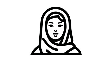 Minimalist line art icon of a woman wearing a headscarf. Elegant vector illustration for diversity, modesty, and multicultural representation.