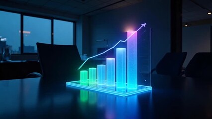 Dynamic growth chart animation reveals upward trends, driving business success in a cutting-edge office environment, projecting confidence and innovation - Powered by Adobe