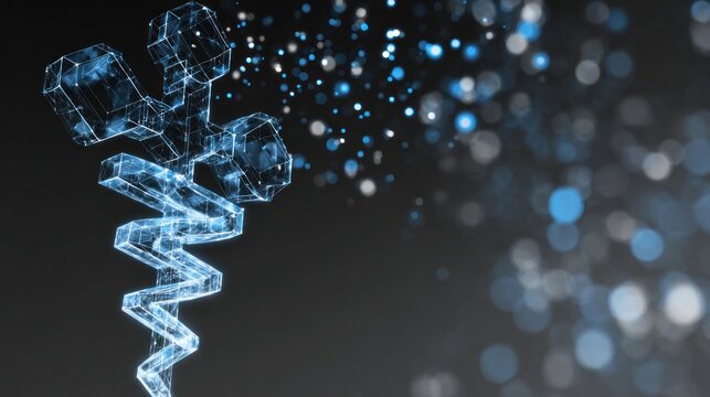 A digital rendering featuring a stylized medical symbol with glowing elements against a dark background, suggesting themes of healthcare and technology. - Powered by Adobe