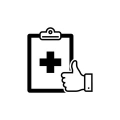 Fototapeta premium Medical approval icon with clipboard and thumbs up: Health check complete, verified and safe, perfect for healthcare apps and websites, originally scalable vector
