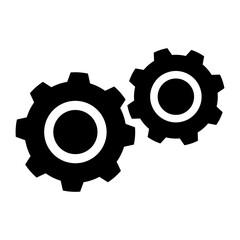 Two bold connected gears with balanced proportions, showing synchronized mechanical rotation. Ideal for automation themes, industrial systems, engineering functions, and digital interfaces.