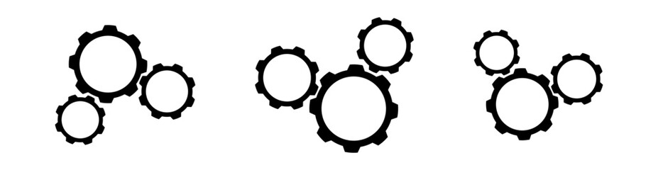 A combination of large and small interconnected gears forming a balanced mechanical composition. Suitable for themes of engineering systems, automation functions, industrial machinery, and teamwork.