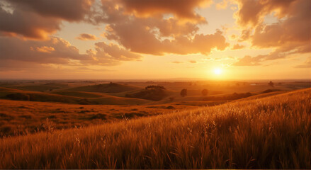 Golden Sunset Over Rolling Hills A Breathtaking Landscape of Warm Hues and Serene Scenery