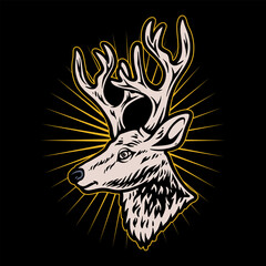 Vector Illustration of Wildlife with Deer and Pine. Great Outdoors and Adventure Gear with Vintage Illustration Suitable for Tshirt and Logo Design