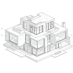 Modern Architectural House Design Isometric View.