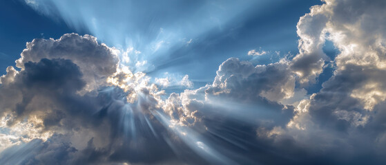 Sky with Ethereal Clouds and Sunlight Shining Gently Through the Clouds in Soft Atmospheric Light