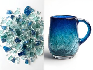 Before and after concept recycling broken glass to new aesthetic mug