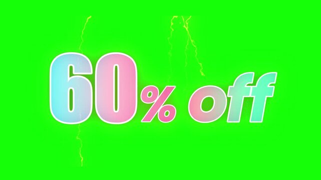 Animated sixty percent off sale promotion on a green screen for advertising and marketing use