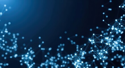 Obraz premium Abstract blue background with glowing interconnected dots, symbolizing modern digital networks, advanced technology, and dynamic data communication