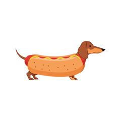 Cute Hotdog Dachshund Dog Vector Flat Design Illustration Isolated on White Background