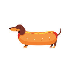 Cute Hotdog Dog Vector Flat Design Illustration Isolated on White Background