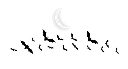 Spooky Halloween night with silhouette of bats flying against a bright moon, perfect for eerie seasonal designs and scary themed party invites