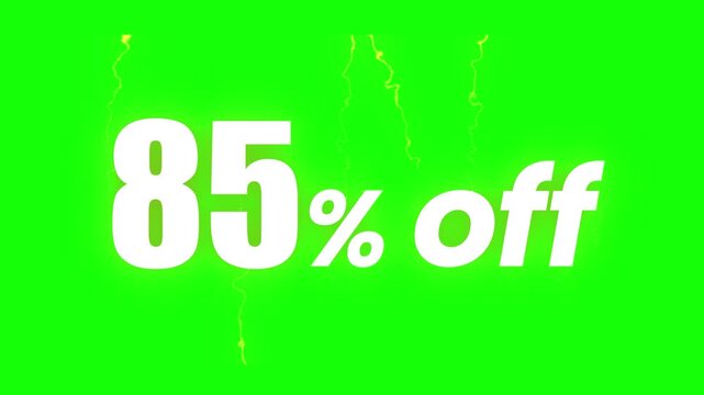 Animated eighty five percent off discount sale banner on a vibrant green screen background effect