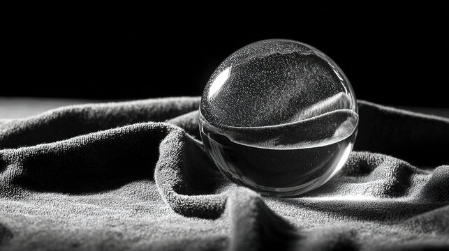 psychic. A crystal ball glows softly on a velvet cloth in a dark room. wellbeing guides, coaching materials, designed for mental health education and mindfulness programs, used by data scientists.
