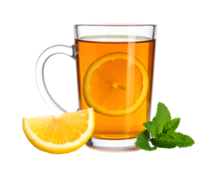 glass of lemon tea, tea with lemon slice isolated on transparent png