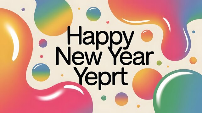 Happy new year yeprt with colorful liquid shapes on beige background