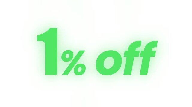One percent off promotional graphic with red and green text on a white background for advertising