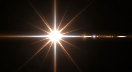 Bright white starburst lens flare effect with prominent light rays and horizontal streaks against a dark black background, creating a dramatic and abstract visual element