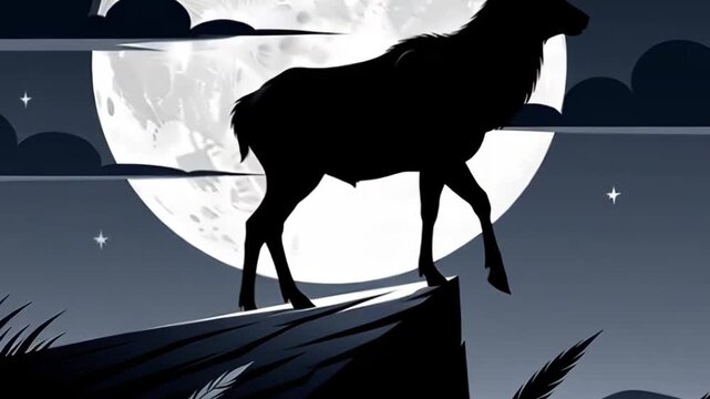 Epic Moonlit Silhouette The Beast of the Cliff