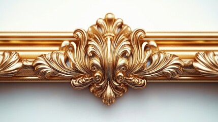 ornate gilded gold frame centerpiece with intricate acanthus leaf carving and symmetrical flourish, conveying opulence and elegant sophistication