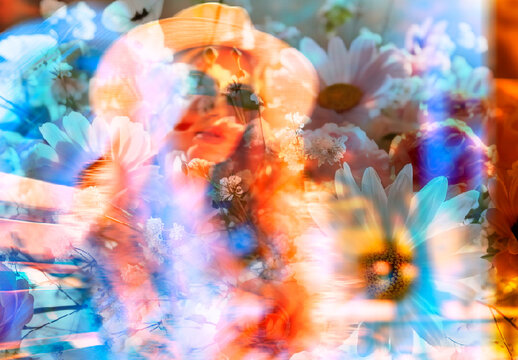 Orange And Blue Floral Bloom Photo Effect