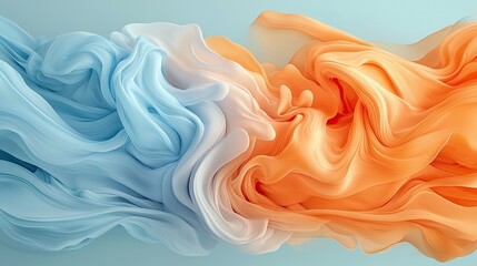 Abstract swirls of flowing fabric in contrasting blue and orange tones, creating a dynamic and ethereal visual effect.