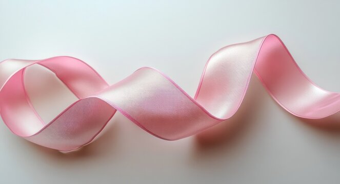 soft pink satin ribbon curling in graceful waves on a white background, elegant delicate and serene mood