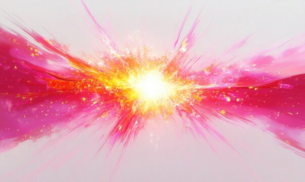 radiant pink and gold energy burst with glowing white core, dynamic streaks and sparkling particles conveying vibrant uplifting explosive motion