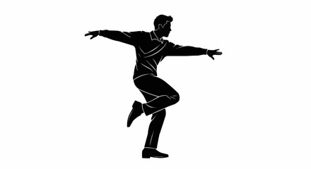 Dynamic Silhouette of a Man Dancing with Arms Outstretched and One Leg Raised.