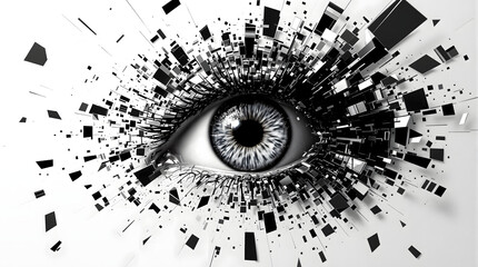 Obraz premium Abstract eye art with geometric shapes, a surreal vision of digital perception