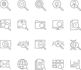 Magnifying glass icon set for search analysis and investigation in line art style