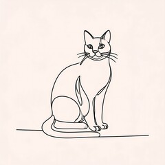 Simple, elegant, minimalist line drawing of a cat sitting upright