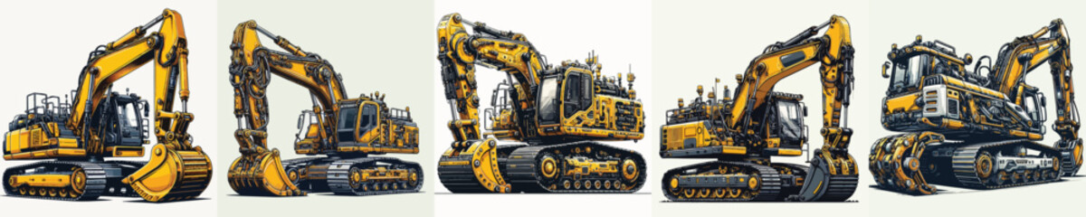 vector excavator white background flat design