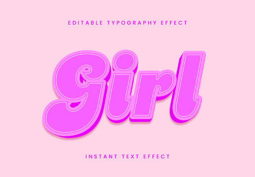 Purple And White Girls Text Effect Bubble Cartoon 3D Font