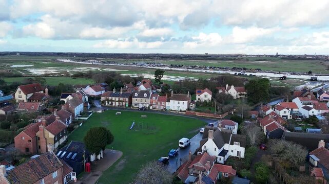 Walberswick Village Suffolk UK pamning drone aerial autumn