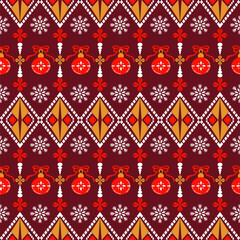 Festive Christmas Ornament and Snowflake Pattern, seamless Christmas pattern