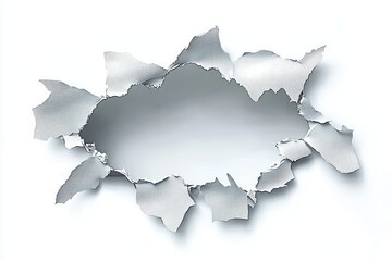 Fototapeta premium ripped white paper with jagged torn edges and curled fragments revealing a shadowed empty center, evoking surprise and curiosity