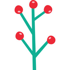 Simple Teal Stem With Five Red Berries Isolated On White Transparent Background Vector Illustration