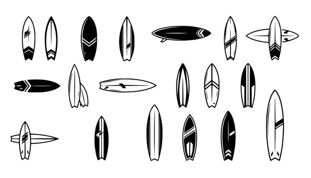 Surfboard icon silhouette, surfboard symbol	